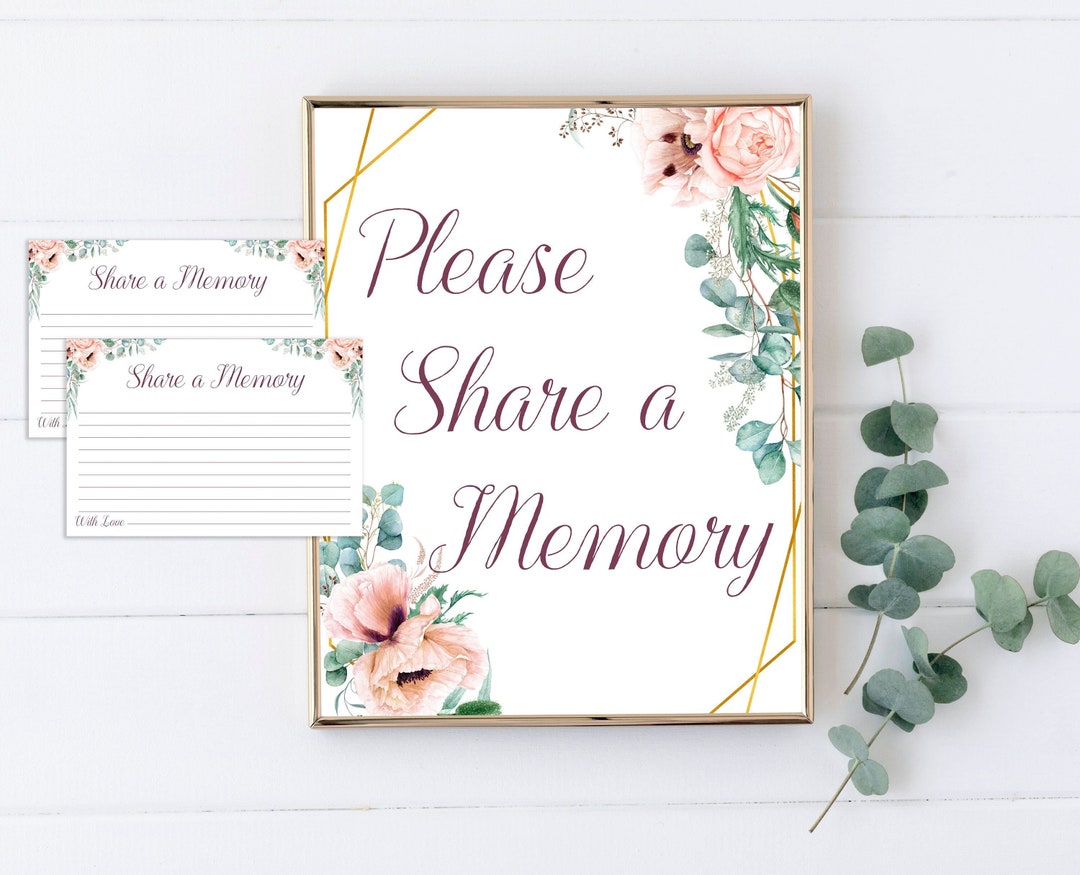 Share a Memory Sign and Cards for Funeral | Pink Roses Memorial ...