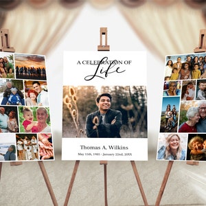 Editable Funeral Poster Photo Display Set | Memorial Poster for Funeral | Photo Collage Template | Celebration of Life Sign