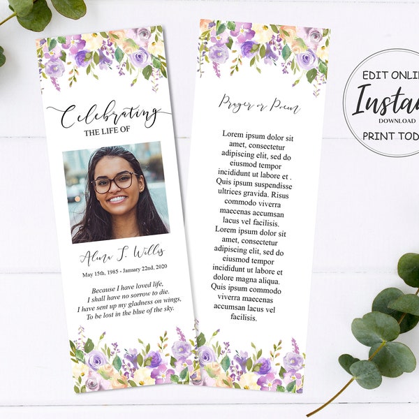 Funeral Bookmarks | Funeral Keepsake | Celebration of Life | Funeral Favors | Floral Funeral | A105