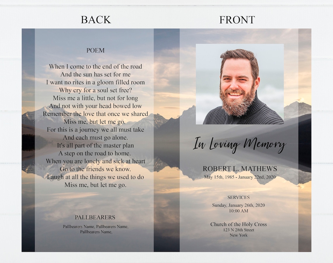 Editable Funeral Program Template For Man Obituary Template Etsy My