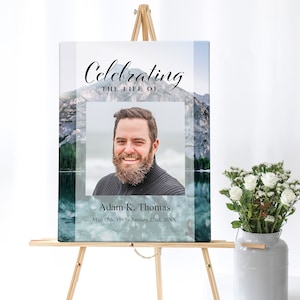 Mountain Editable Funeral Welcome Sign | Blue Funeral Poster Photo Sign | Celebration of Life Sign | Memorial Poster | A110