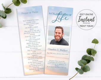 Blue Ocean Funeral Bookmarks | Funeral Keepsake | Celebration of Life | Beach Funeral Favors | E111