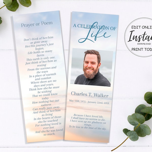 Blue Ocean Funeral Bookmarks | Funeral Keepsake | Celebration of Life | Beach Funeral Favors | E111