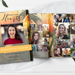 Plantilla de programa funerario de 8 páginas para mujer, Plantilla de obituario, Programa de celebración de la vida, Programa conmemorativo floral de servicio conmemorativo / - A121