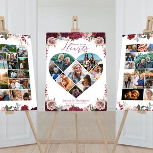 Red Floral Funeral Poster Collage | Memorial Poster for Funeral | Red Roses Heart Photo Collage Template | Celebration of Life Sign | C170