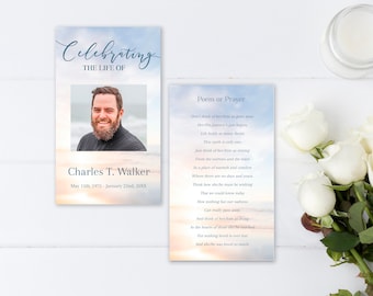 Blue Sky Funeral Prayer Cards | Funeral Keepsake | Celebration of Life | Funeral Favors | Blue Ocean Funeral | E111