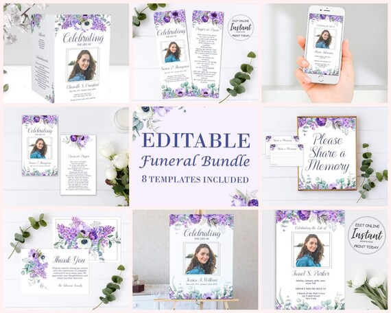 Lilac Funeral Bundle | Purple Celebration of Life Templates | Funeral Package | Memorial Service Set | B140