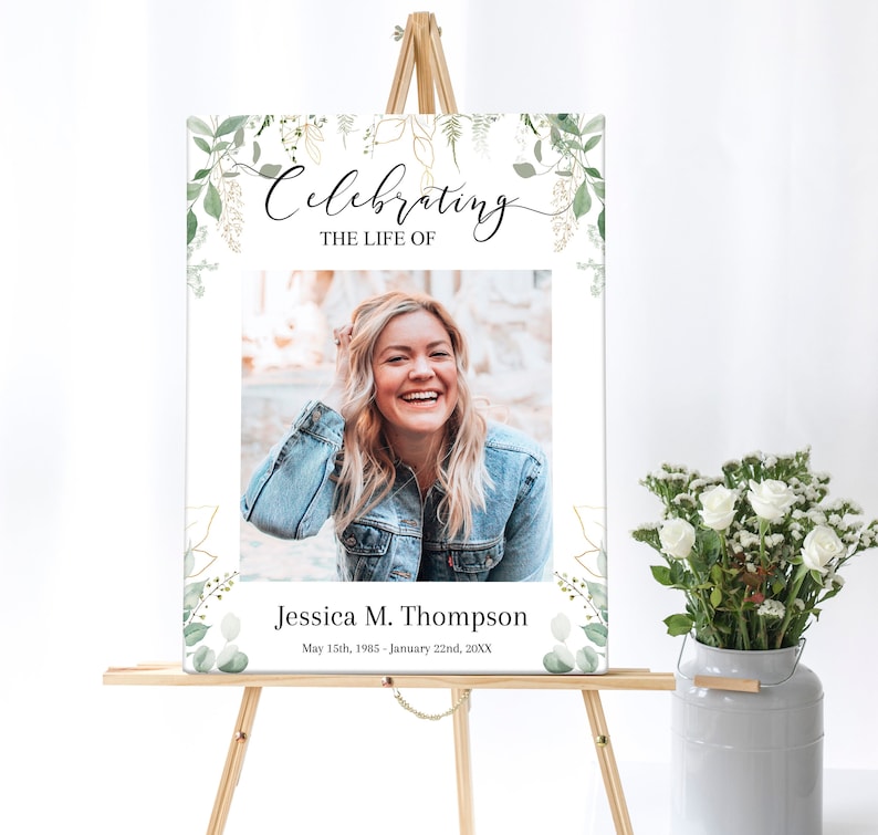 This is a floral funeral poster, funeral welcome poster, in loving memory poster, or celebration of life poster. It is editable and downloadable. This funeral photo display comes in several sizes. We have other memorial service templates available.