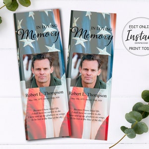 Funeral Bookmarks | Funeral Keepsake | Celebration of Life | Funeral Favors | American Flag Funeral Bookmark | A114
