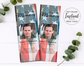 Funeral Bookmarks | Funeral Keepsake | Celebration of Life | Funeral Favors | American Flag Funeral Bookmark | A114