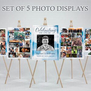 Funeral Collage Blue Sky Clouds Poster Set of 5 | Memorial Poster for Funeral | Photo Collage Template | Celebration of Life Sign F117