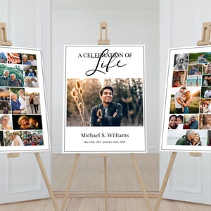 Editable Funeral Poster Photo Display Set | Memorial Poster for Funeral | Photo Collage Template | Celebration of Life Poster