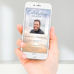 Blue Ocean Funeral Announcement | Memorial Service Invitation | Beach Funeral Template | Celebration of Life Invitation | E111