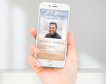 Blue Ocean Funeral Announcement | Memorial Service Invitation | Beach Funeral Template | Celebration of Life Invitation | E111