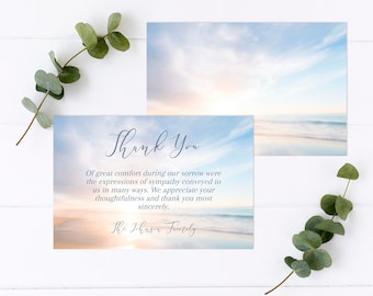 Funeral Thank You Cards | Blue Sky Funeral Template | Celebration of Life Card | Memorial Service | E111