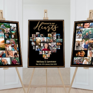 Heart Collage Funeral Poster Photo Display Collage | Black and Gold  Memorial Poster for Funeral | Funeral Template | C117