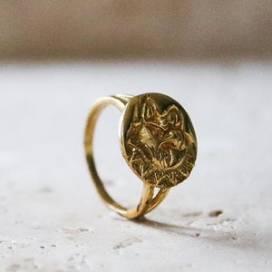 Anillo Sol Luna Cielo Oro Redondo Anillo Sello Hecho a Mano