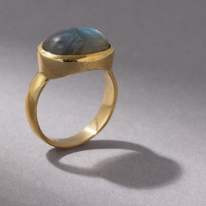 Large labradorite ring with oval stone gold handmade