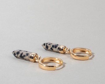 Dalmatian jasper hoop earrings plated gold tip