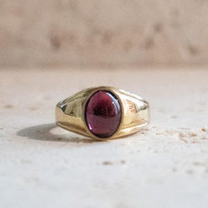 Anillo de sello de granate de latón en oro: anillo hecho a mano con piedra preciosa natural ovalada.