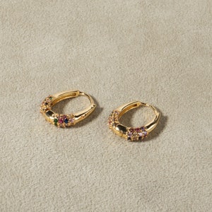 Rhinestone hoop earrings huggies gold plated