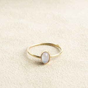 White oval dainty moonstone ring