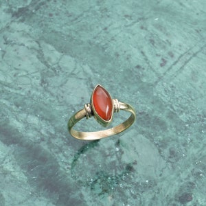 Red agate ring with oval stone gold handmade