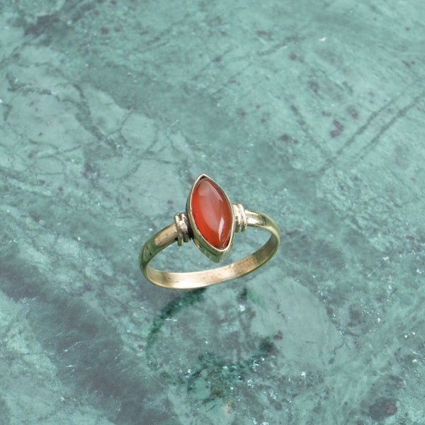 Red agate ring with oval stone gold handmade