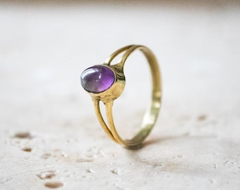 Small Amethyst Ring with Oval Stone Gold Handmade