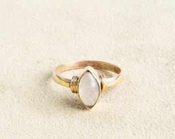 Moonstone ring with oval stone gold handmade