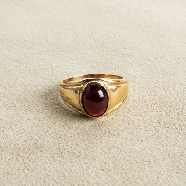 Natural oval garnet signet ring