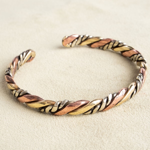 Braided tricolor bangle silver copper brass