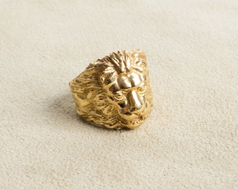 Lion head leo ring gold handmade