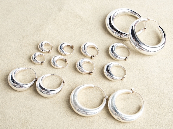 Chunky Hoop Earrings Made of 925 Sterling Silver Handmade in Different Sizes Etsy