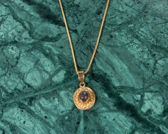 Playful necklace made of brass with labradorite, handmade