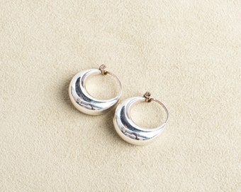 Small wide chunky hoop earrings 2 cm 925 sterling silver handmade