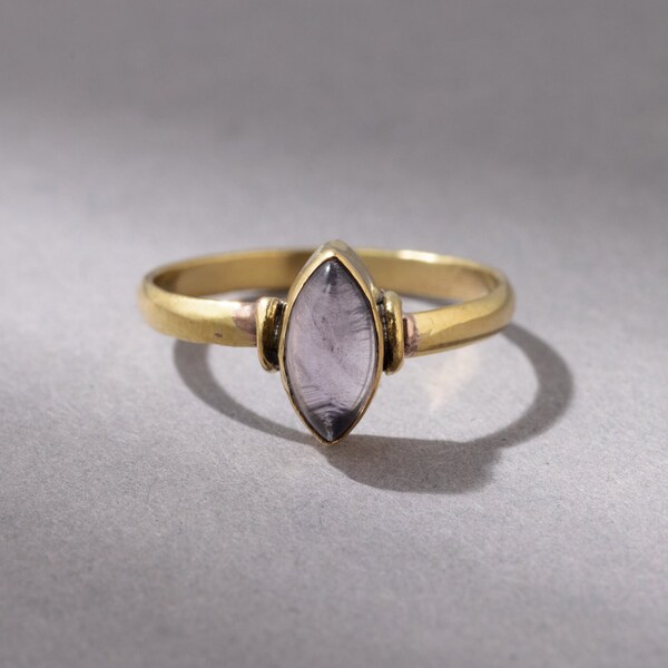 Amethyst ring with oval stone gold handmade