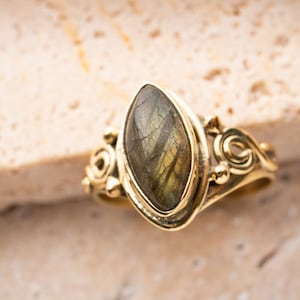 Labradorite ring with oval stone boho gold handmade playful