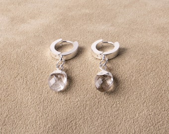 Silver earrings Huggies hoop earrings with rock crystal 925 sterling silver