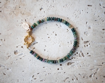 Rainbow Bracelet Green – Handmade from Indian Agate, gold plated or in 925 Sterling Silver