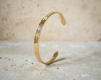 Wide bangle hammered gold adjustable