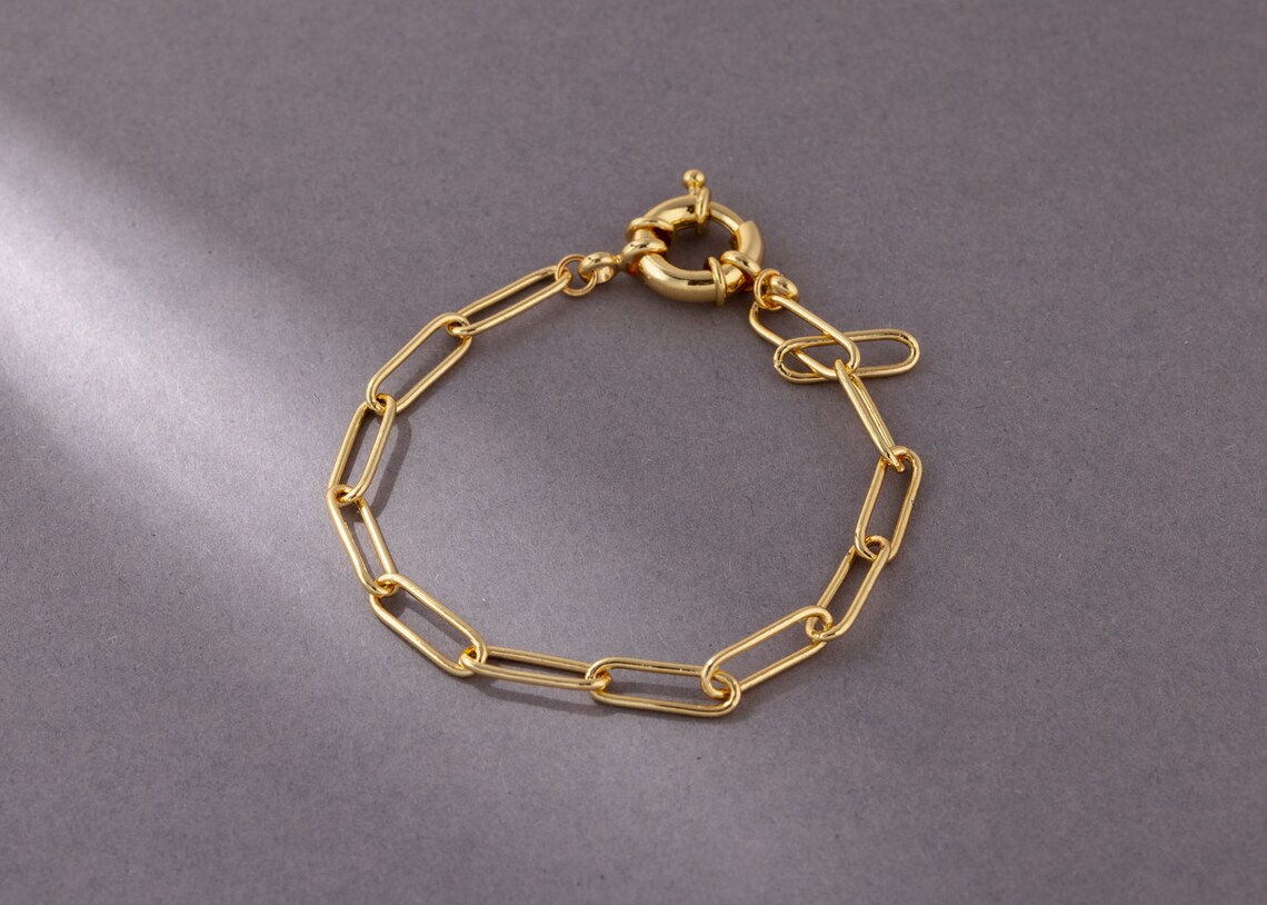 Paperclip Bracelet 14k Gold Plated Gold Etsy