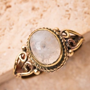 Moonstone ring with oval stone gold handmade