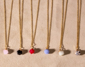 Fine gold chain with various gemstone pendants, gold-plated, handmade