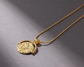 Gold plated chain coin pendant gold