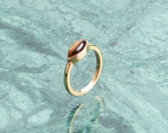 Tiger eye ring gold with oval stone handmade