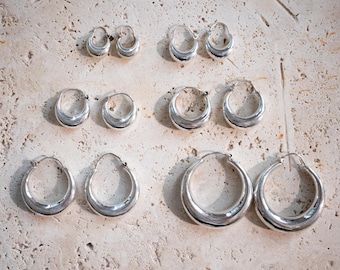 Chunky hoop earrings made of 925 sterling silver – handmade earrings in various sizes