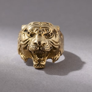 Bague tigre tête de tigre or fait main image 1