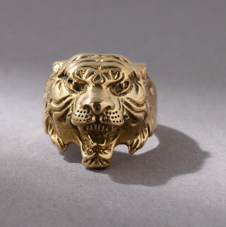 Bague tigre tête de tigre or fait main image 1