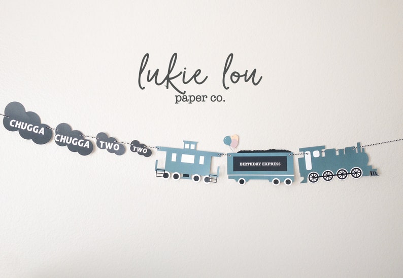 Chugga Chugga Two Two Banner-Free Shipping-Train Birthday-Second Birthday-Choo Choo Train Banner-Boys Birthday-Muted Birthday Theme
